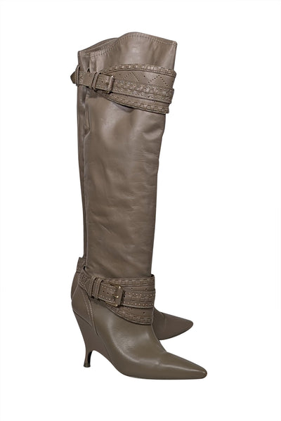 Current Boutique-Zimmermann - Taupe Leather Knee High Heeled Boots Sz 10