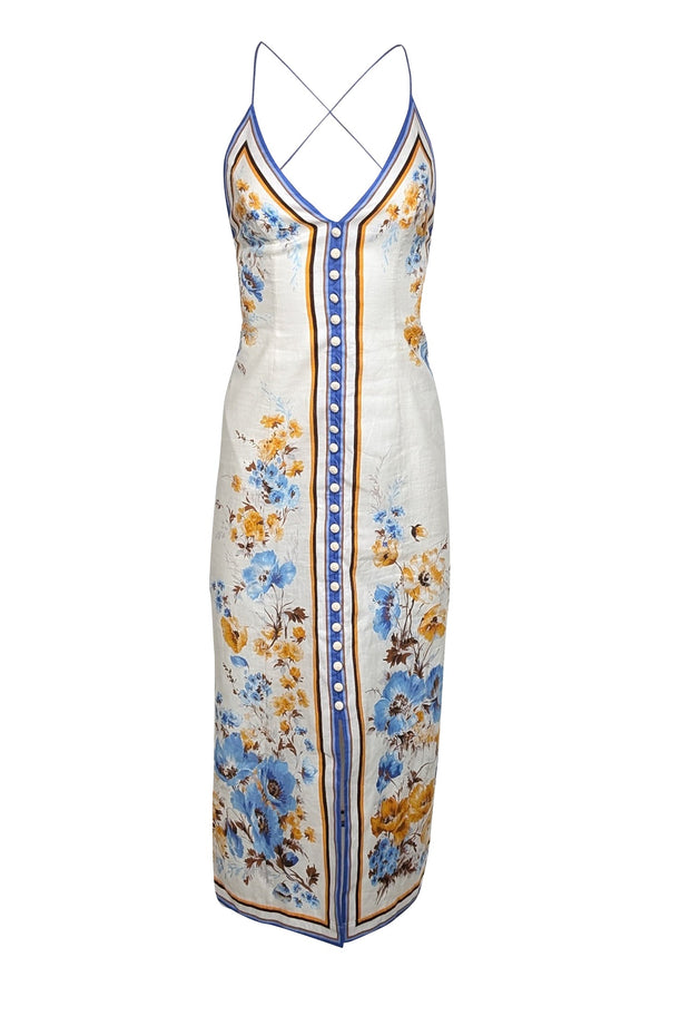 Current Boutique-Zimmermann - White, Blue, & Orange Sleeveless Button Front "Halcyon" Dress Sz 2P