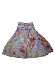 Current Boutique-Zimmermann - Yellow & Multicolor Floral Print Ruffled Linen-Silk Skirt Sz 10