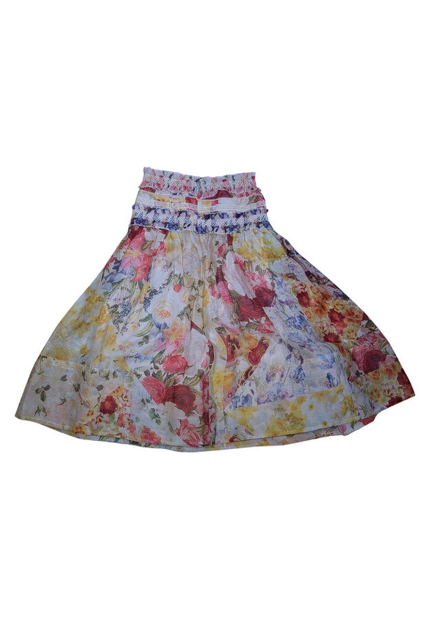 Current Boutique-Zimmermann - Yellow & Multicolor Floral Print Ruffled Linen-Silk Skirt Sz 10