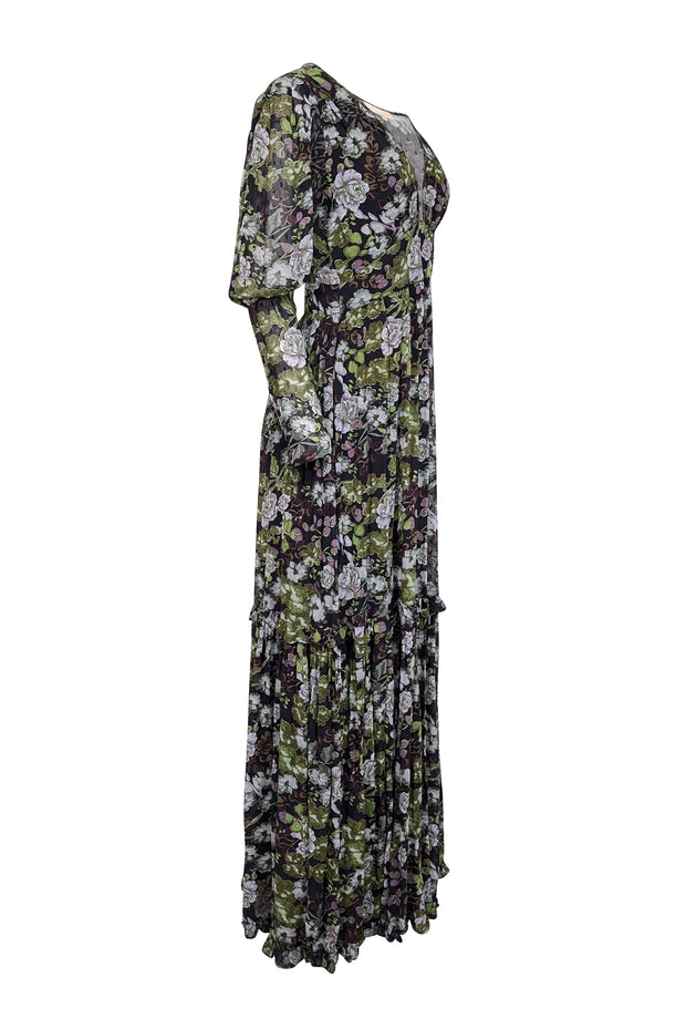 Current Boutique-byTimo - Black, Green, & Lavender Floral Print Maxi Dress Sz S