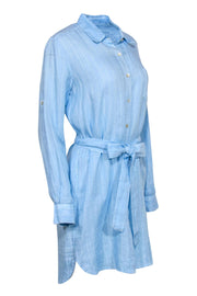 Current Boutique-120% Lino - Light Blue & White Pinstripe Linen Shirtdress Sz S