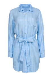 Current Boutique-120% Lino - Light Blue & White Pinstripe Linen Shirtdress Sz S