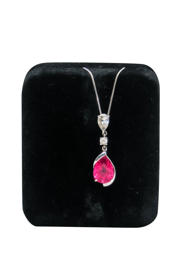 Current Boutique-14K White Gold Pendant Ruby Necklace w/ Diamonds