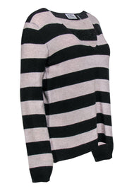 Current Boutique-27 Miles - Grey & Black Striped V-Neck Cashmere Sweater Sz S