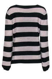 Current Boutique-27 Miles - Grey & Black Striped V-Neck Cashmere Sweater Sz S