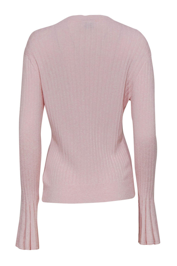 Current Boutique-27 Miles - Light Pink Ribbed Bell Sleeve Sweater Sz M