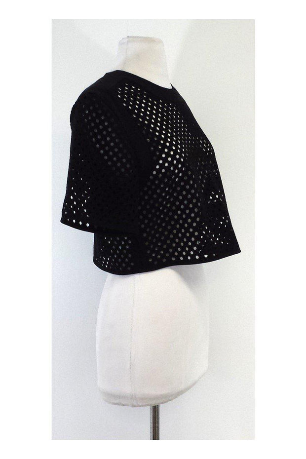 Current Boutique-3.1 Phillip Lim - Black Perforated Short Sleeve Crop Top Sz 0