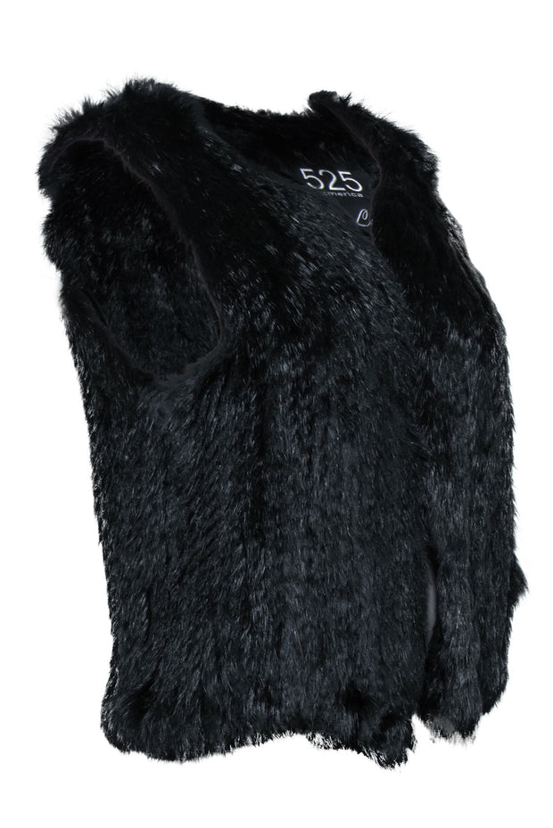 Current Boutique-525 America - Black Rabbit Fur Open Vest Sz S/M