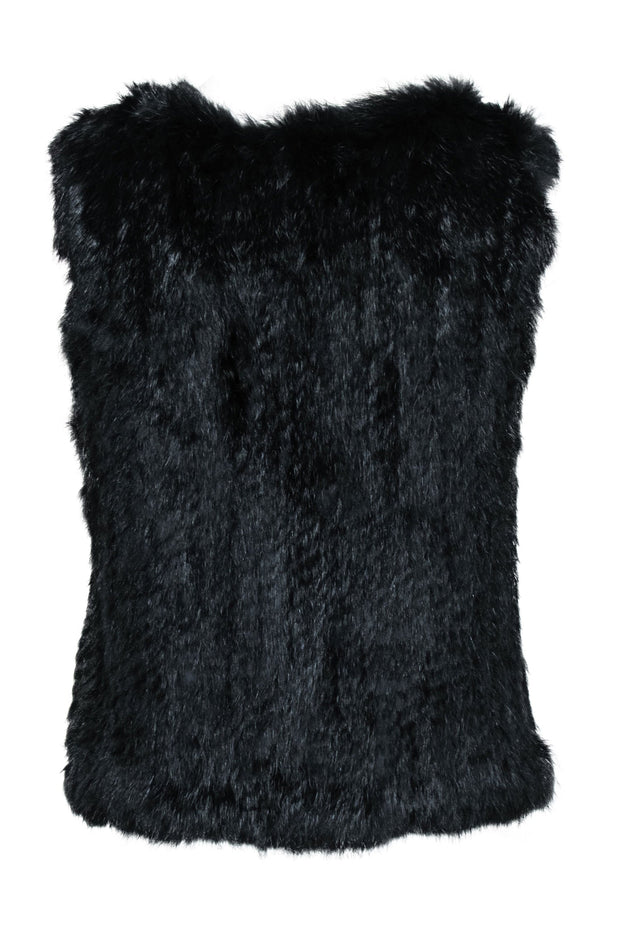 Current Boutique-525 America - Black Rabbit Fur Open Vest Sz S/M