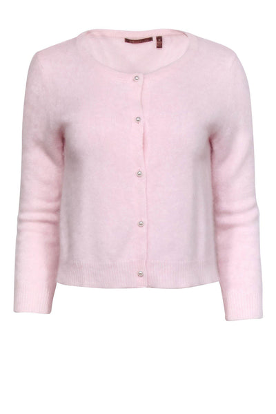 Current Boutique-525 America - Light Pink Fuzzy Button-Up Cardigan w/ Faux Pearl Buttons Sz M