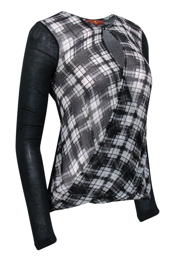 Current Boutique-7 For All Mankind - Black & White Plaid Semi-Sheer Top Sz XS