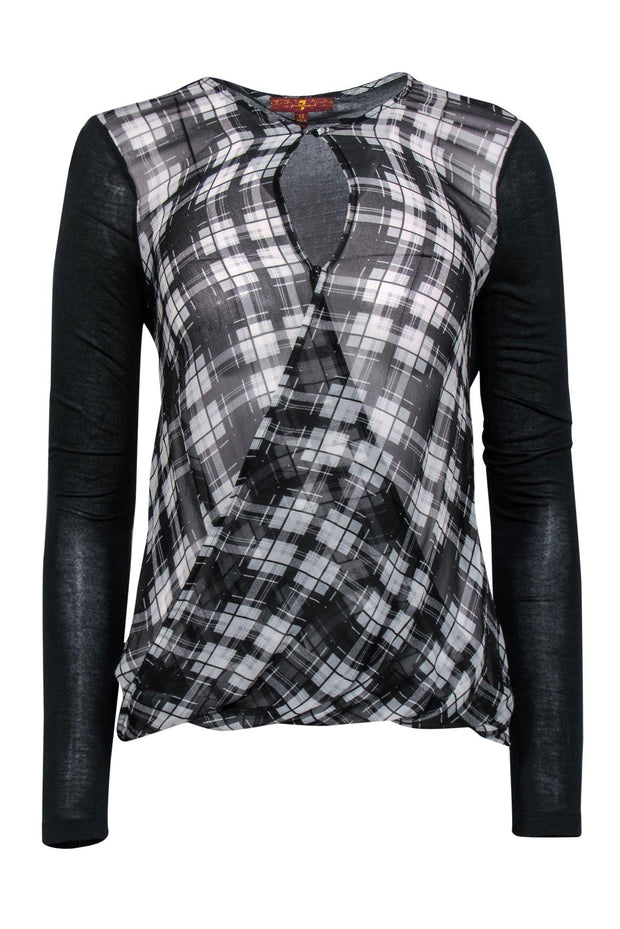 Current Boutique-7 For All Mankind - Black & White Plaid Semi-Sheer Top Sz XS