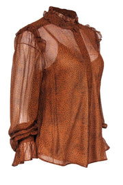 Current Boutique-7 For All Mankind - Rusty Brown & Black Spotted Silk Sheer Blouse w/ Camisole Sz M