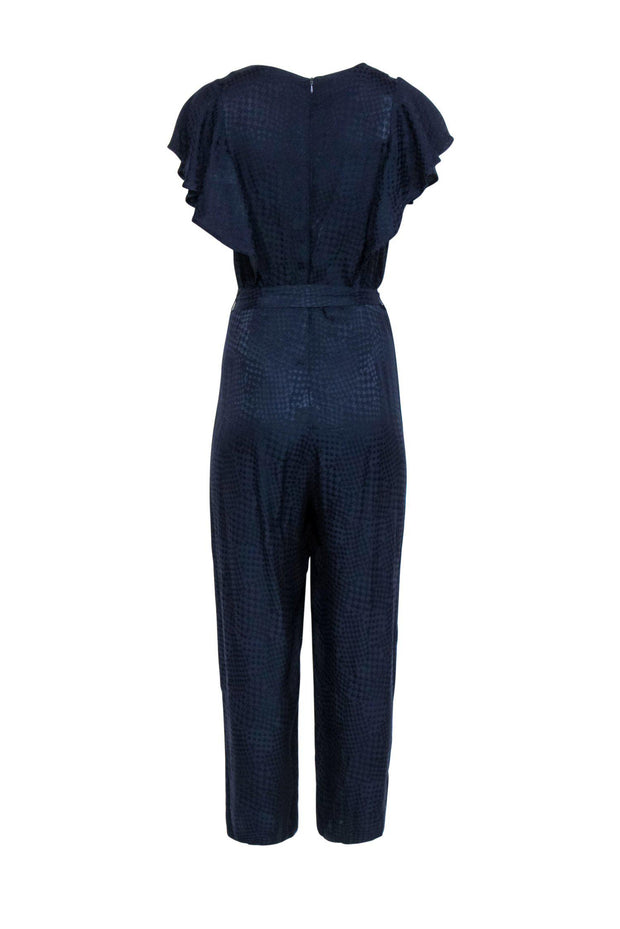 Current Boutique-ABS Collections - Navy Houndstooth Textured Wide Leg Jumpsuit Sz 6