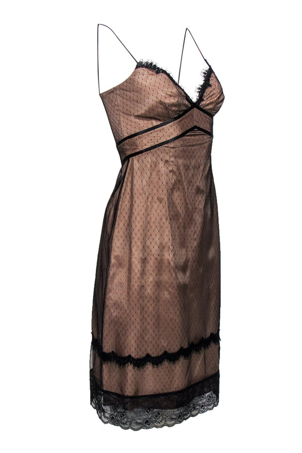 Current Boutique-ABS Collections - Nude Sheath Dress w/ Black Lace Overlay Sz 2