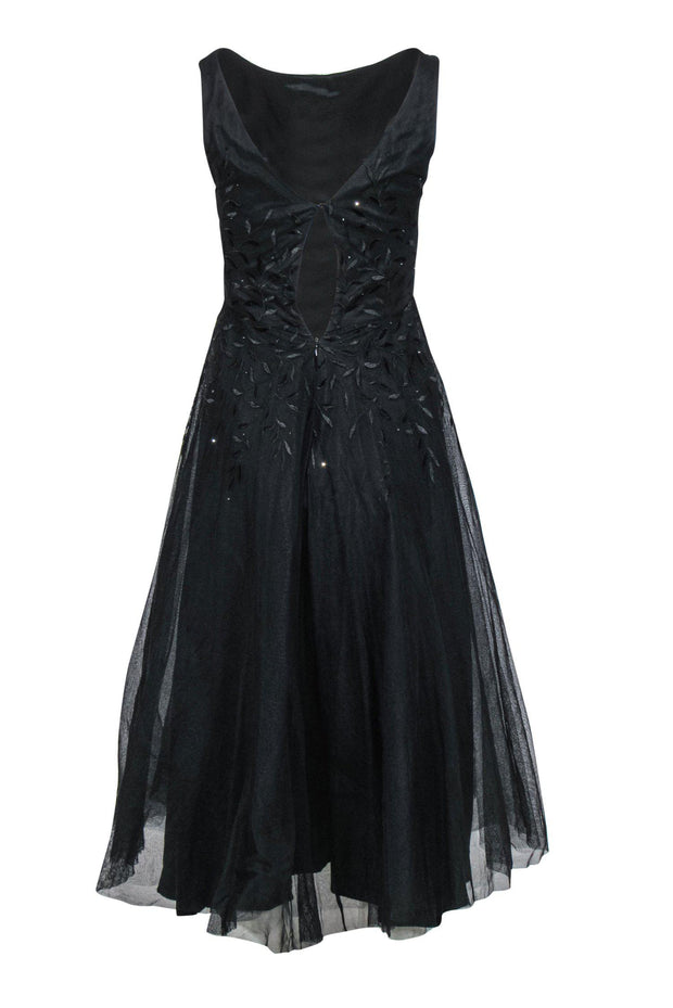 Current Boutique-ABS Evening - Black Sleeveless Tulle A-Line Dress w/ Floral Embroidery & Rhinestones Sz 4