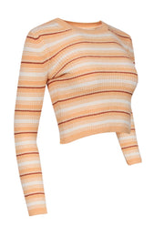 Current Boutique-ALC - Orange Cream & Brown Stripe Cropped Sweater Sz XS