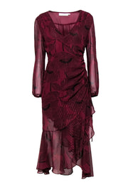 Current Boutique-ASTR the Label - Maroon Maxi Dress w/ Black Floral Print & Metallic Details Sz S