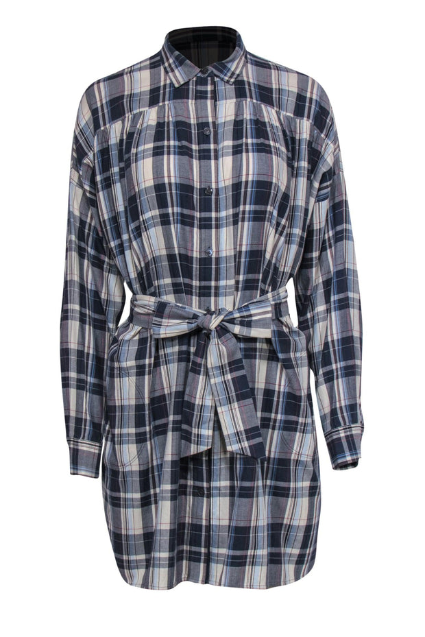 Current Boutique-ATM - Navy & Ivory Long Sleeve Flannel Dress w/ Belt Sz M