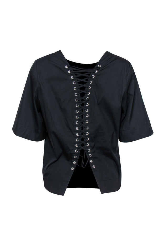 Current Boutique-A.L.C. - Black Lace-Up Back Tee Sz 10