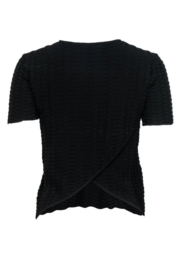 Current Boutique-A.L.C. - Black Scale & Ribbed Texture Short Sleeve Shirt Sz S