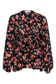 Current Boutique-A.L.C. - Black w/ Multi Colored Floral Print Wrap Blouse Sz 0