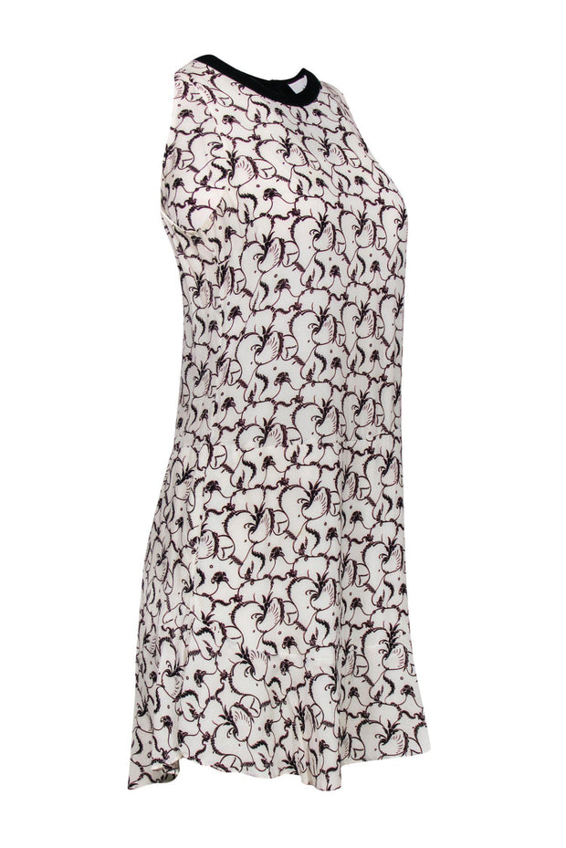 Current Boutique-A.L.C. - Cream Silk Shift Dress w/ Filigree Print Sz 4