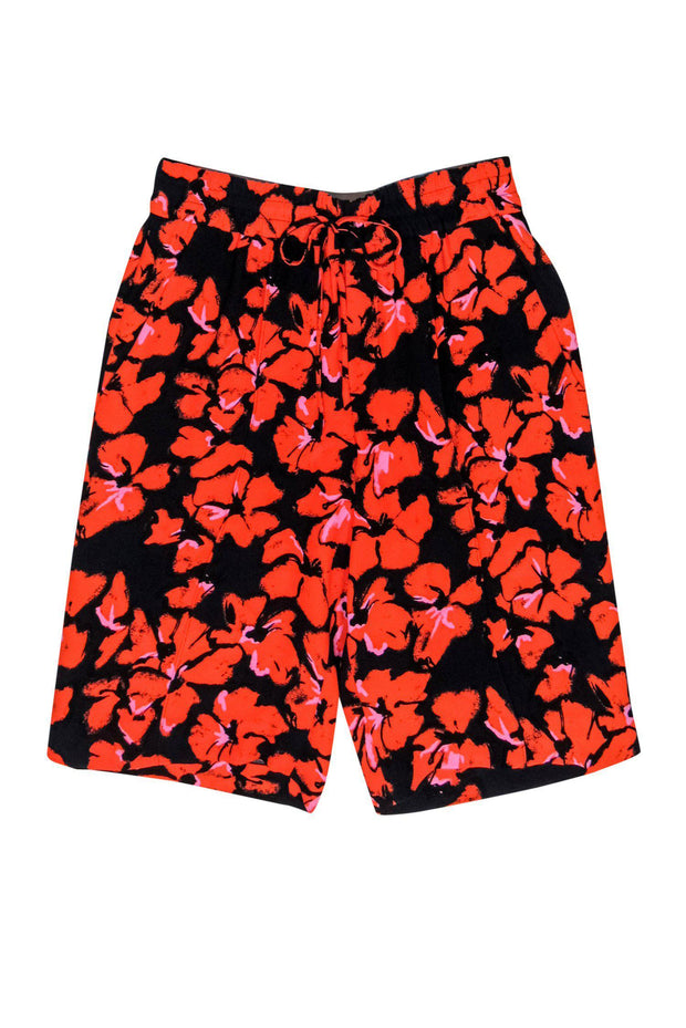 Current Boutique-A.L.C. - Orange & Black Floral Print Drawstring Bermuda Short Sz 2