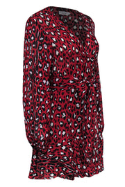 Current Boutique-A.L.C. - Red & Black Leopard Print Silk Mini Wrap Dress Sz 8