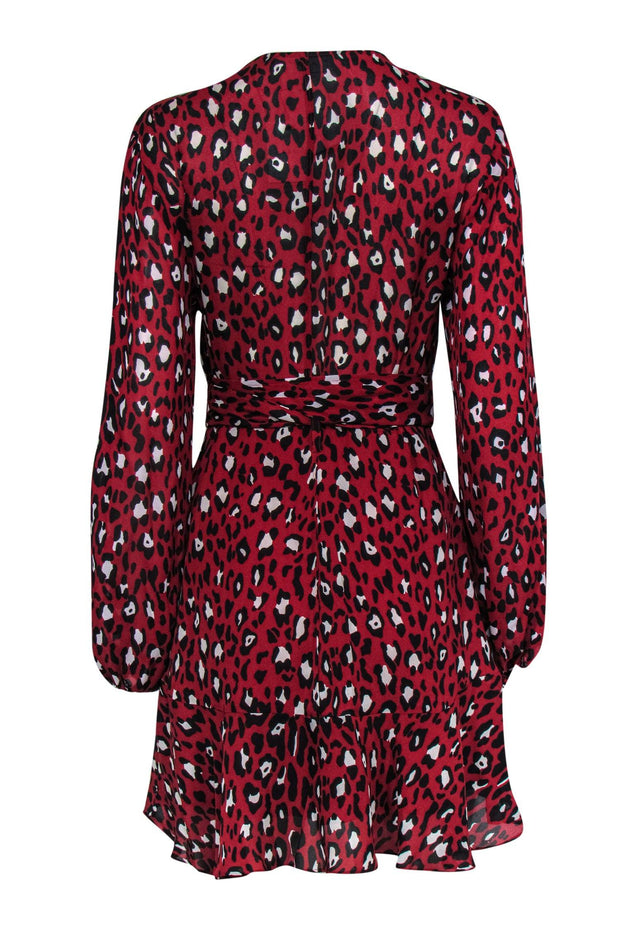 Current Boutique-A.L.C. - Red & Black Leopard Print Silk Mini Wrap Dress Sz 8