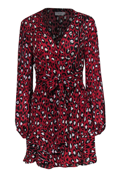 Current Boutique-A.L.C. - Red & Black Leopard Print Silk Mini Wrap Dress Sz 8