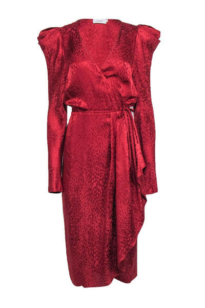 Current Boutique-A.L.C. - Red Silk Midi Wrap Dress w/ Plunge Neckline Sz 14