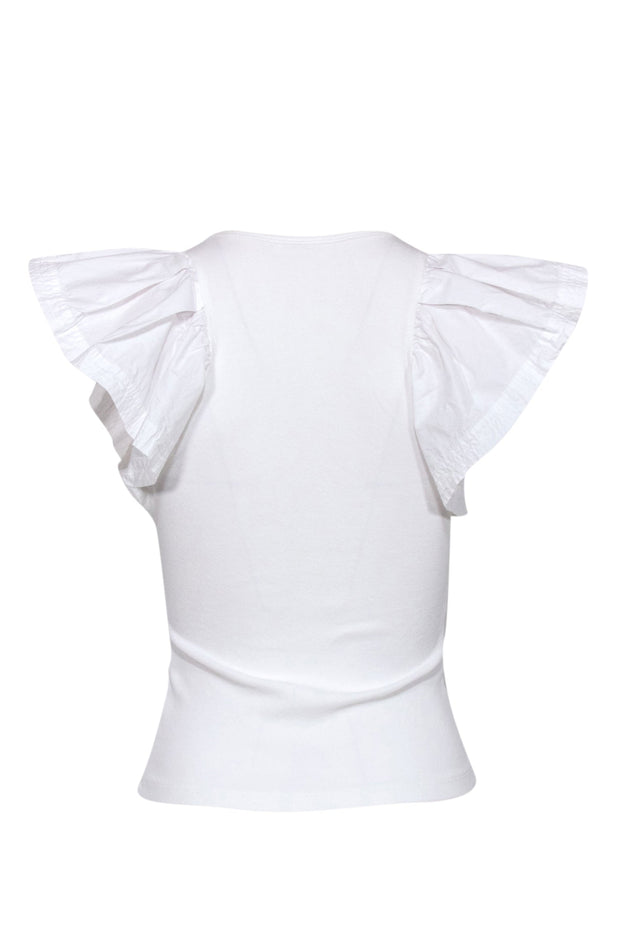 Current Boutique-A.L.C. - White Ruffle Sleeve Cotton Tee Sz XS