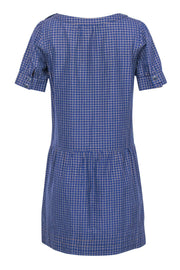 Current Boutique-A.P.C. - Blue & Gold Grid Print Short Sleeve Drop Waist Dress Sz S