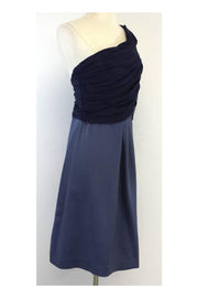 Current Boutique-Abaete - Periwinkle & Navy Silk One Shoulder Dress Sz 6