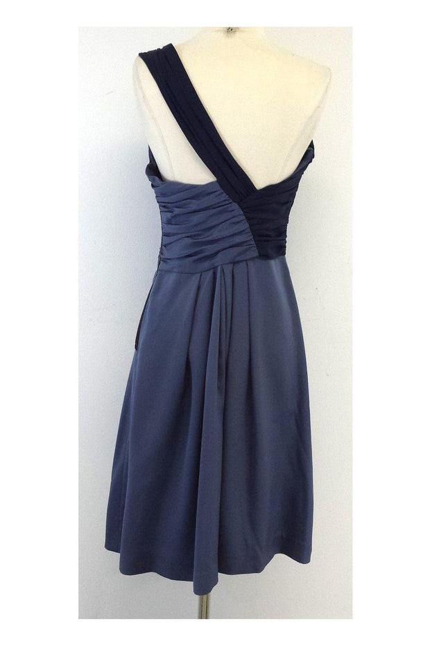 Current Boutique-Abaete - Periwinkle & Navy Silk One Shoulder Dress Sz 6