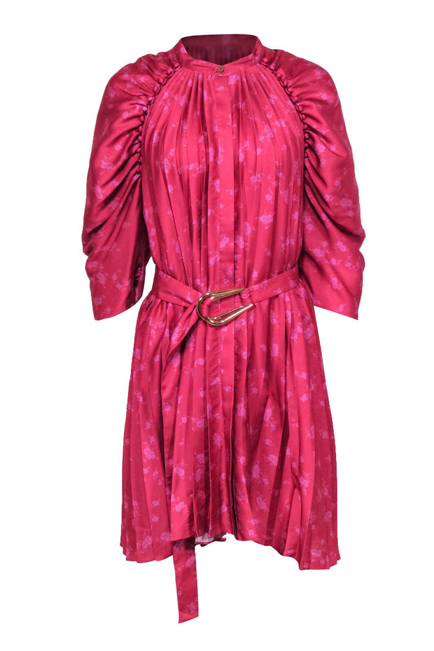 Current Boutique-Acler - Fuchsia Floral Print Accordion Pleat Button-Down Dress w/ Belt Sz 10