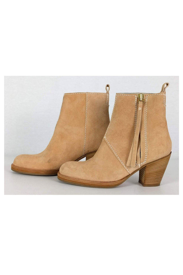 Current Boutique-Acne - Beige Suede Stacked Booties Sz 5