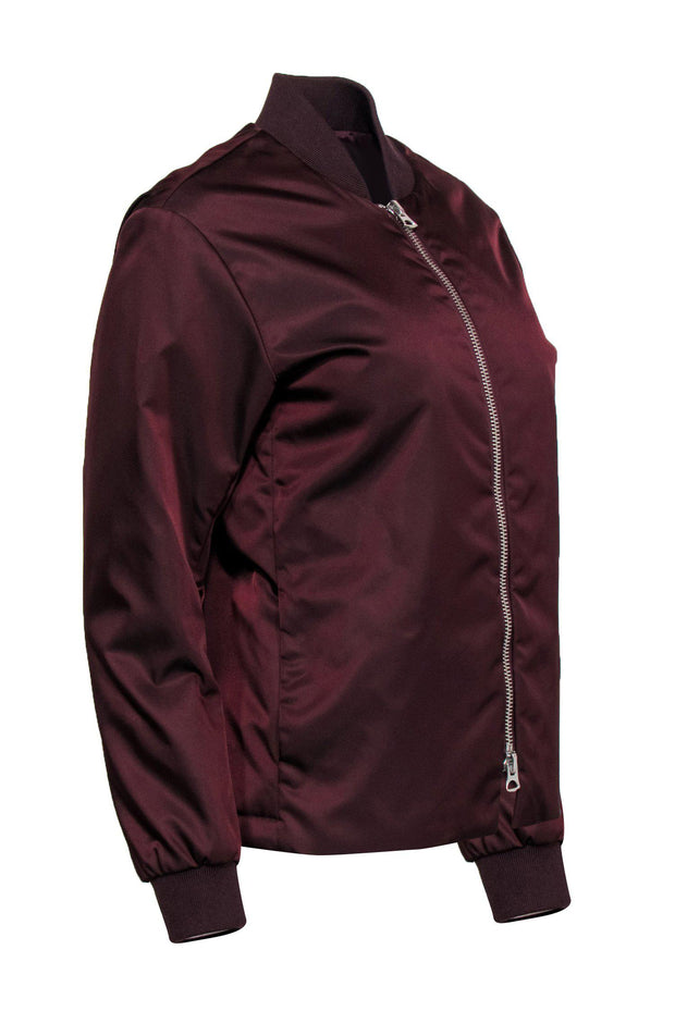 Current Boutique-Acne - Burgundy Zip-Up Nylon Bomber Jacket Sz M