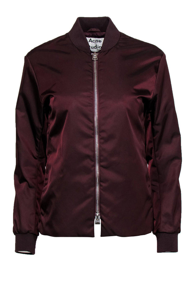 Current Boutique-Acne - Burgundy Zip-Up Nylon Bomber Jacket Sz M