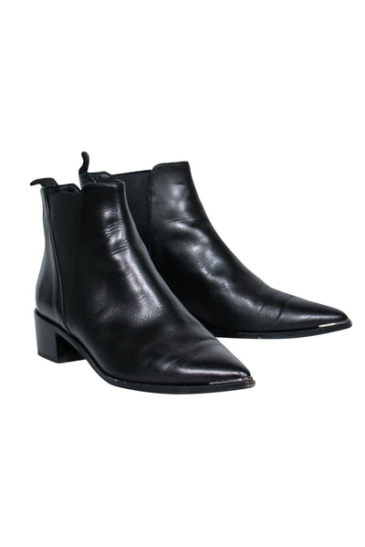 Current Boutique-Acne Studios - Black Leather Block Heel Pointed Toe "Jensen" Ankle Booties Sz 9