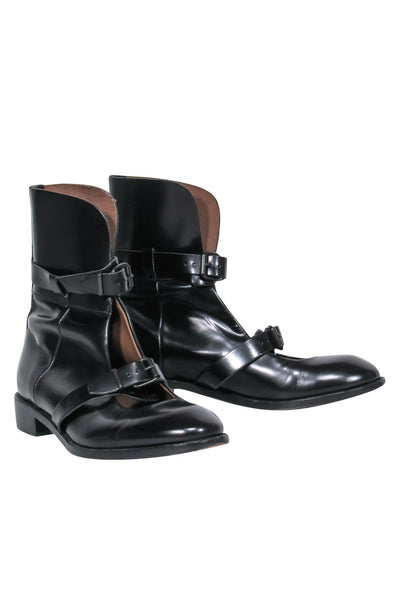 Current Boutique-Acne Studios - Black Leather Buckled Cutout "Petra" Booties Sz 8