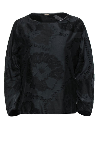 Current Boutique-Adam Lippes - Black Floral Embroidered Long Sleeve Blouse Sz L