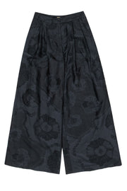 Current Boutique-Adam Lippes - Black Floral Embroidered Wide Leg Pleated Trousers Sz 6