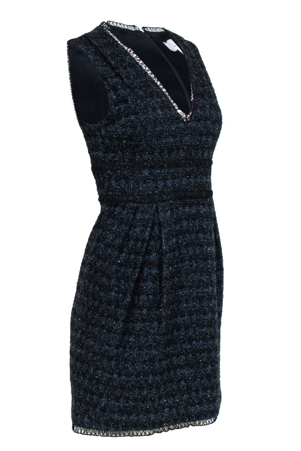 Current Boutique-Adam Lippes - Black & Navy Tweed V-Neck Sheath Dress Sz 2