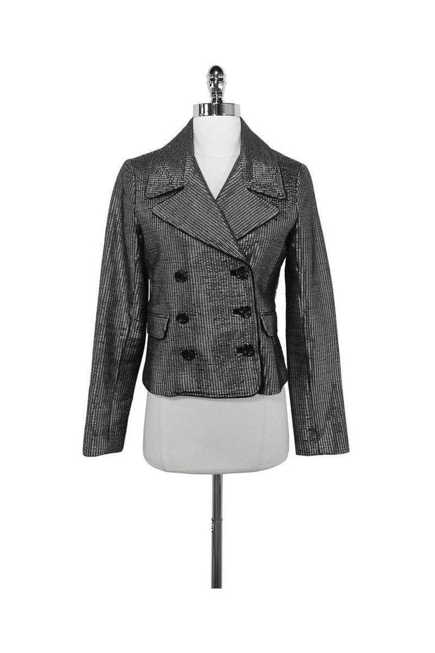 Current Boutique-Adam Lippes - Shiny Silver Embellished Blazer Sz S