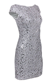 Current Boutique-Adrianna Papell - Silver Sequin & Beaded Sheath Dress Sz 2