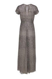 Current Boutique-Adrianna Papell - Taupe Short Sleeve Tulle Gown w/ Sequins & Pearls Sz 10P