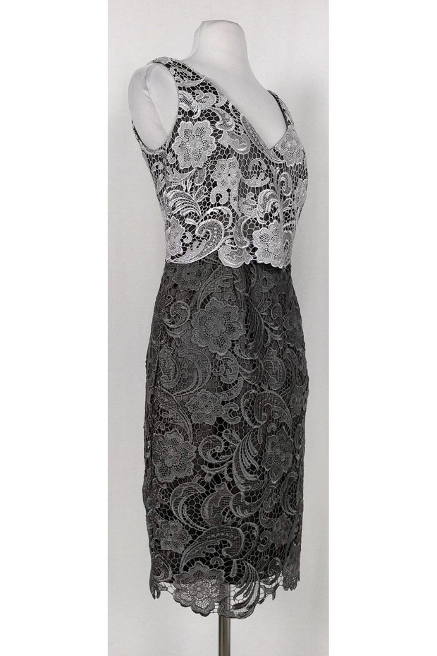 Current Boutique-Adrianna Papell - White & Grey Lace Dress Sz 6